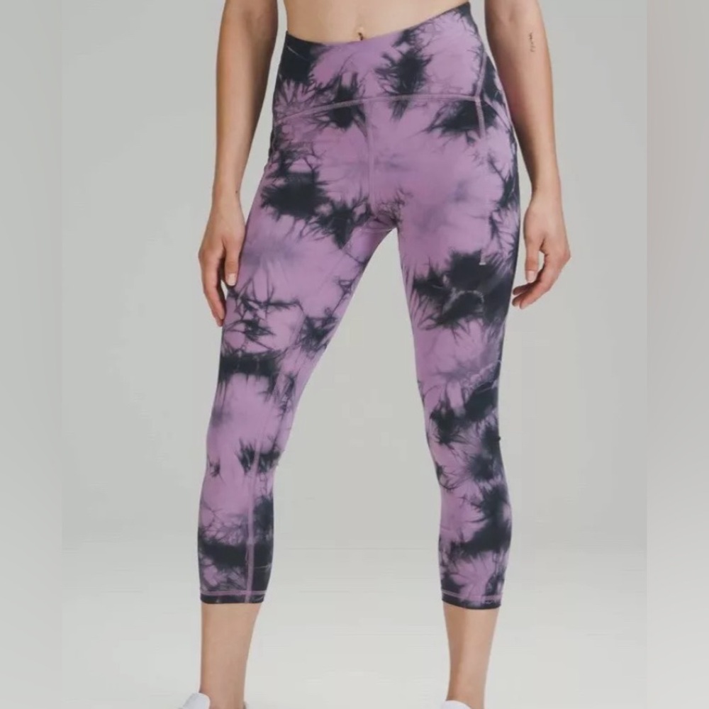 Lululemon Power Thru High Rise Crop 23" Tie Dye Wisteria Purple Graphite Size 2